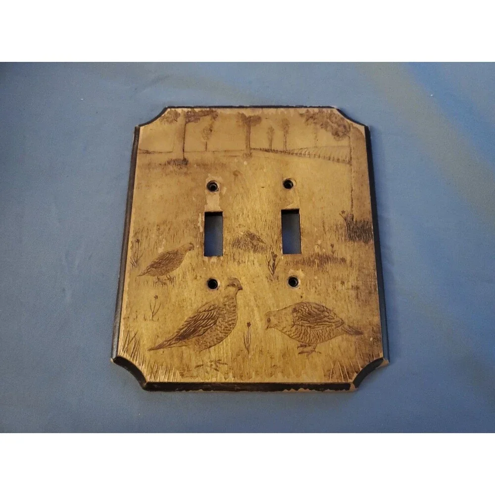 Vtg 3 Partridge In Field Wood  2 Slot Light Switch Cover Cabin Decor MCM